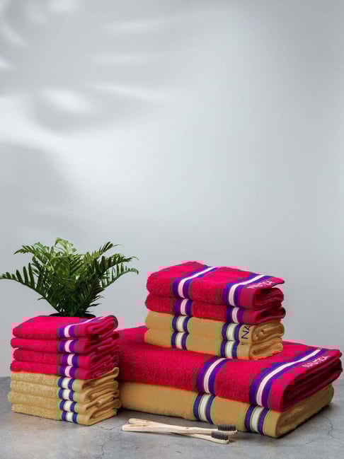 Nautica Vintage Crew Stripe Beige & Grey Cotton 500 GSM Super Soft Zero Twist Towel Set - 14 Pcs