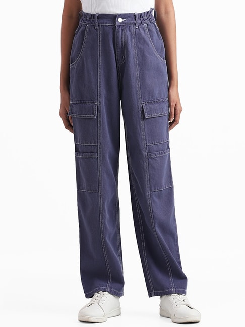 Buy Nuon Solid Sage Green High-Rise Denim Cargo Pants from Westside
