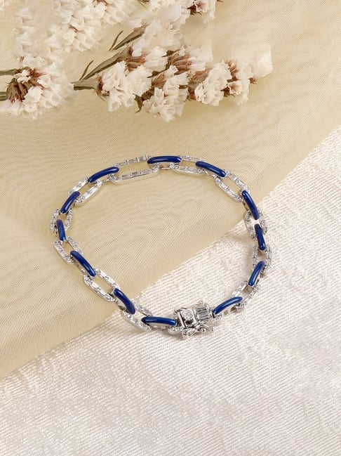 Oval Lab-Created Blue and White Sapphire Bracelet in Sterling Silver - 7.5