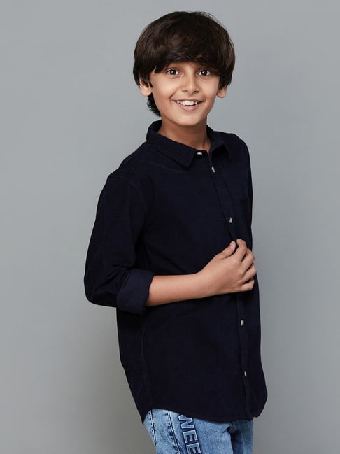 Fame Forever by Lifestyle Kids Navy Cotton Regular Fit Full Sleeves Shirt