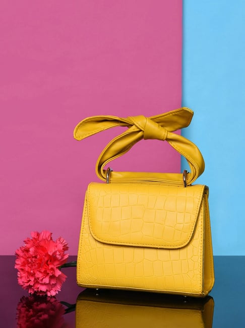 HauteSauce Yellow Textured Medium Handheld Handbag