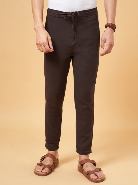 Topshop linen tie waist wide leg trouser in chocolate | ASOS