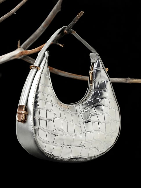 HauteSauce Silver Textured Medium Hobo Shoulder Bag