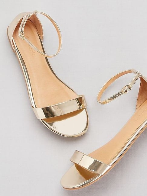 Amazon.com | GORGLITTER Gold Slide Sandals Metallic Comfortable Open Toe  Flat Sandal Shoes Gold CN35 | Flats