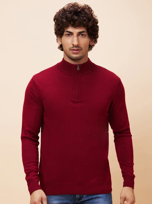 Globus Maroon Regular Fit Sweater
