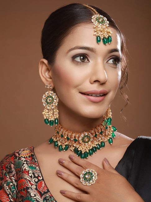 Buy Aatmana Kundan Green Beaded Necklace Set Online At Best