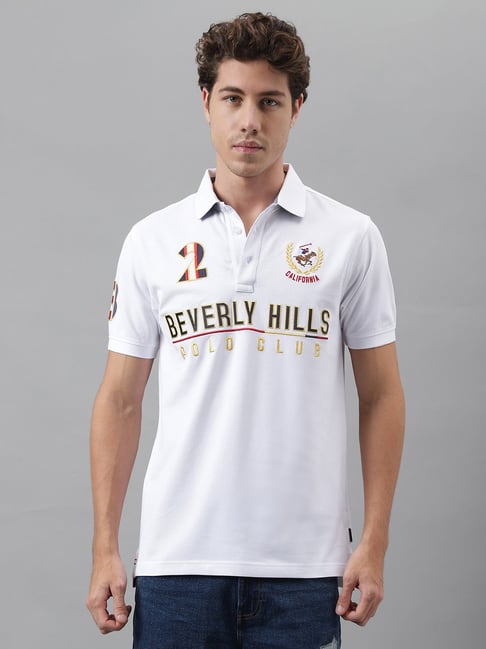 Beverly Hills Polo Club White Regular Fit Embroidered Cotton Polo T-Shirt