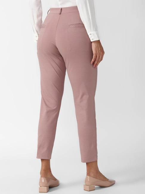 Buy VAN HEUSEN Pink Solid Regular Fit Polyester Womens Work Wear Trousers