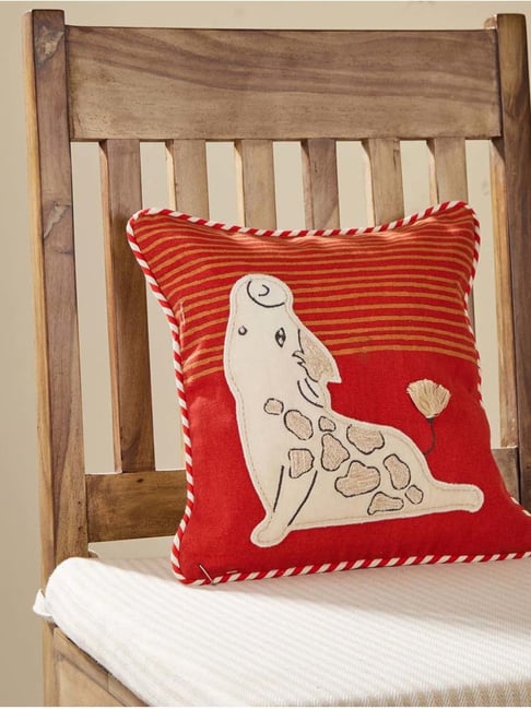 Buy Fabindia Red Cotton Moo Kids Cushion Cover at Best Price