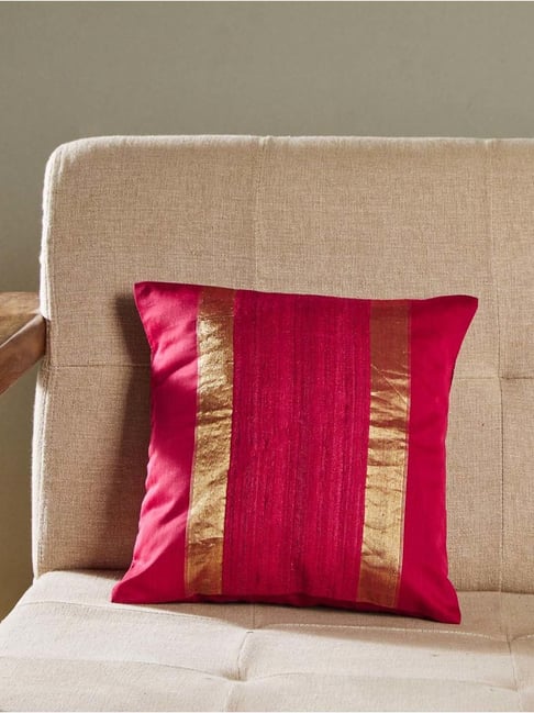 Fabindia Fuschia Cotton Silk Zena Maheshwari Cushion Cover