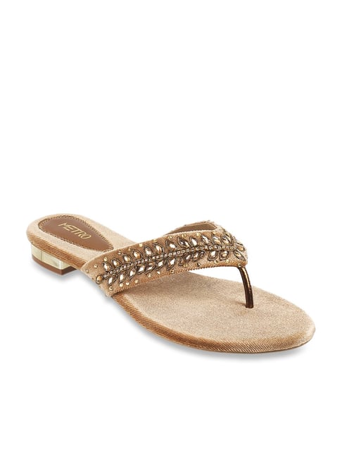 Summer Rhinestone Design Flat Sandals In Metallic Gold on Luulla