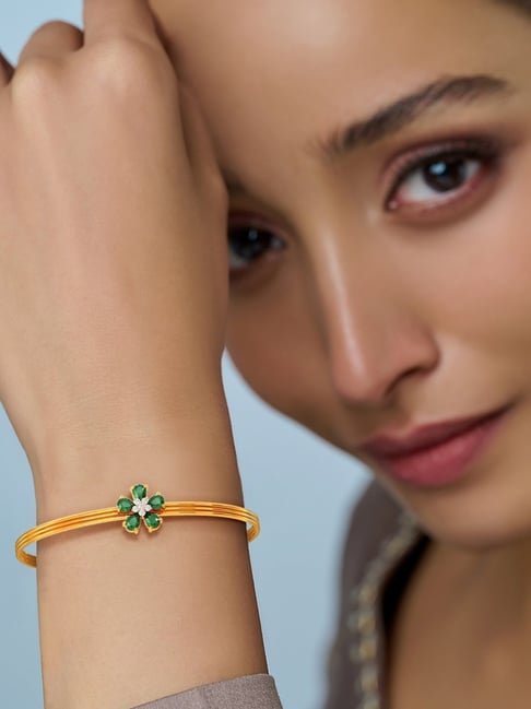 Certified 22kt yellow gold handmade solid bangle bracelet kada jewelry  fabulous diamond cut designer jewelry for women's ba46 | TRIBAL ORNAMENTS