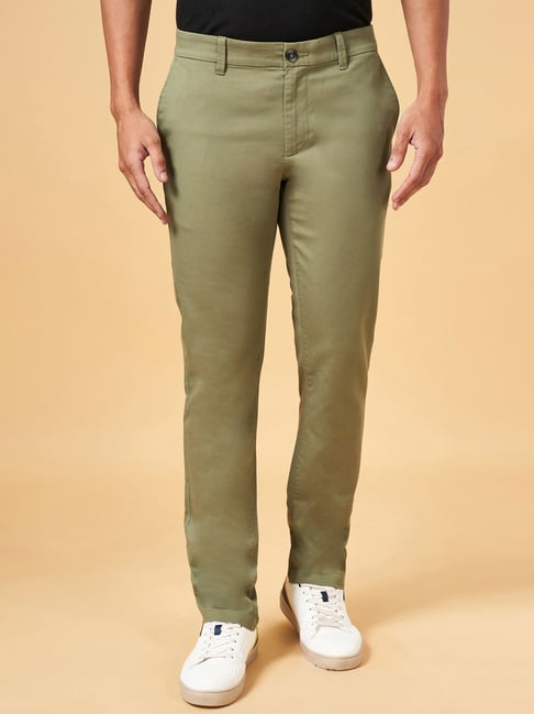 Buy BYFORD By Pantaloons Men Olive Brown Solid Slim Fit Flat Front Smart  Casual Trousers - Trousers for Men 1580099 | Myntra