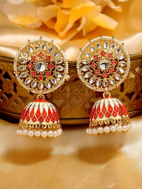 Buy TRADITIONAL RED AND GOLD CHANDBALI EARRINGS Online. – Odette