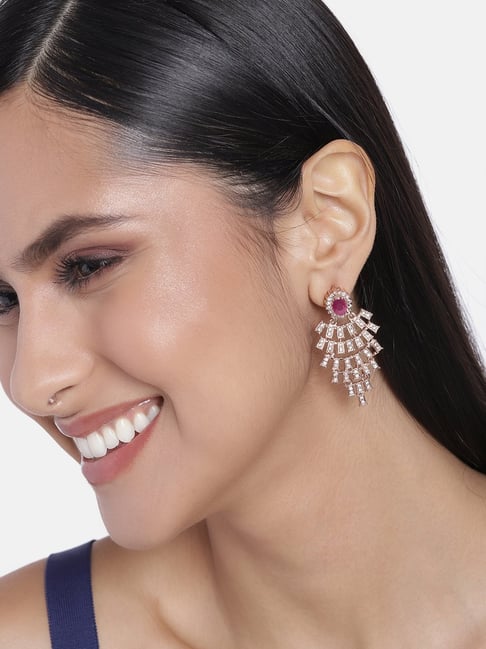 Estele Rose Gold-Plated CZ Sparkling Dangler Earrings-picture-15