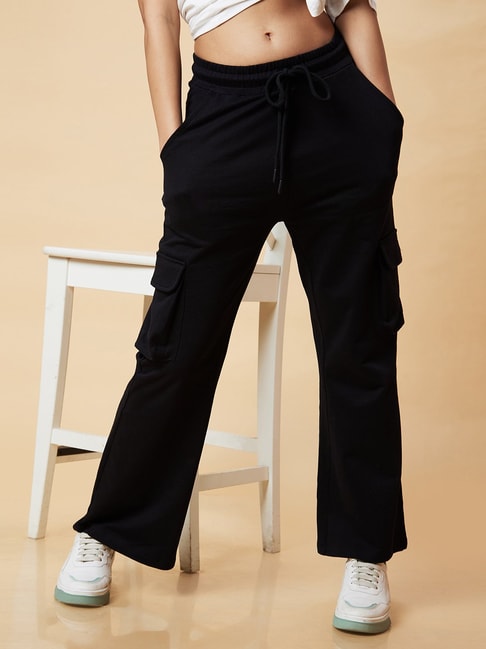 Broadstar Black Relaxed Fit High Rise Cargo Pants
