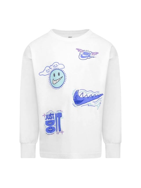 Nike Kids White Printed Full Sleeves T-Shirt