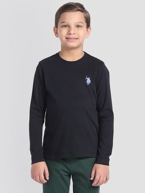 Polo Kids Black Solid Full Sleeves T-Shirt