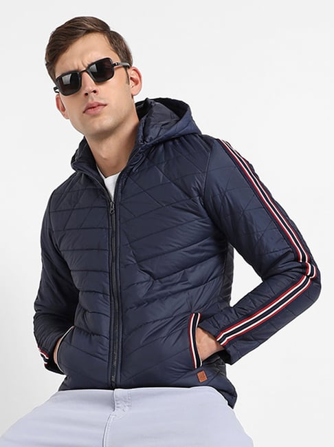 Campus Sutra Dark Blue Regular Fit Puffer Jacket