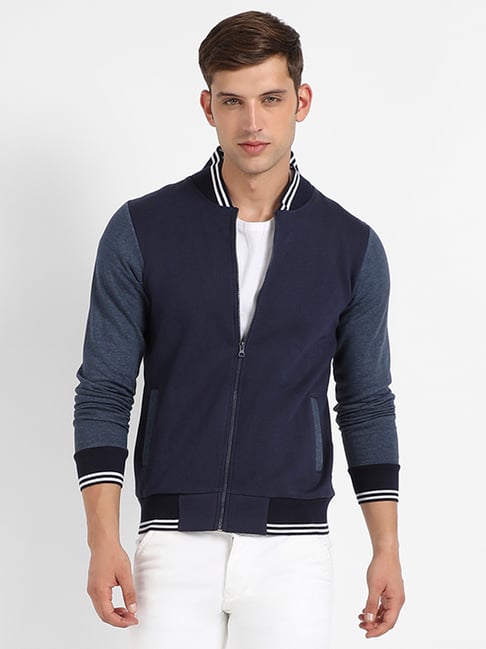 Campus Sutra Navy Regular Fit Bomber Jacket