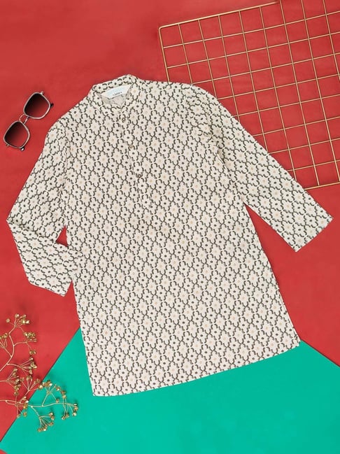 Indus Route by Pantaloons Kids Off-White Linen Printed Full Sleeves Kurta-picture-10