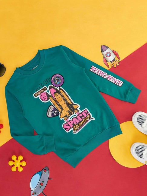 Pantaloons Junior Teal Blue Cotton Printed Full Sleeves Sweatshirt-picture-24