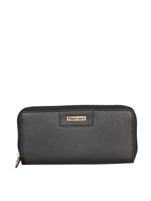 Fastrack Black Solid Zip Around Wallet for Women