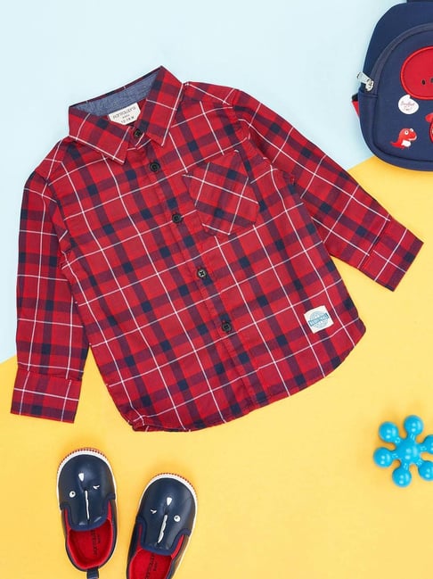 Pantaloons Baby Kids Red Cotton Chequered Full Sleeves Shirt