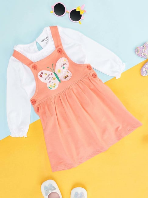 Pantaloons Baby Kids Coral & White Cotton Printed Full Sleeves Dungaree Set-picture-35