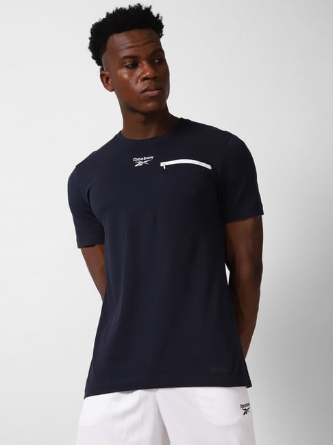 Reebok Navy Slim Fit Printed Sports T-Shirt