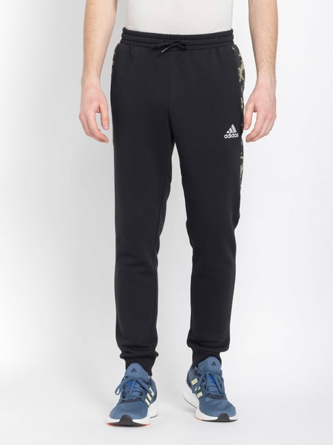 Buy Adidas Black Cotton Regular Fit Printed Sports Joggers for