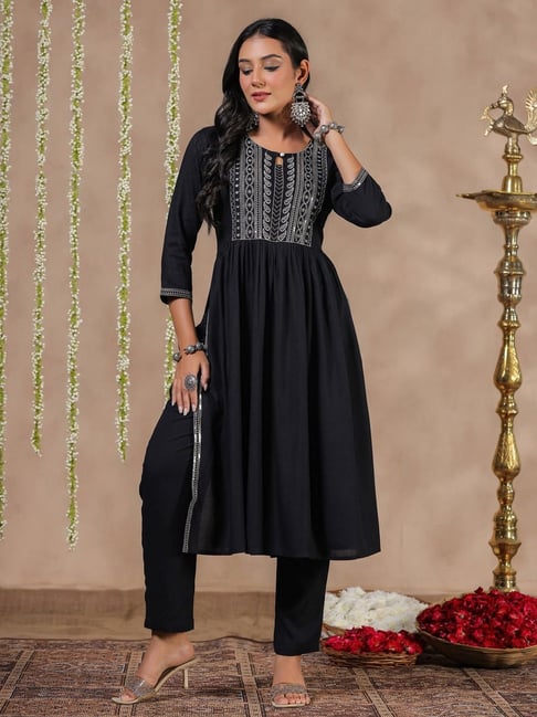 Black cotton 2024 straight kurta