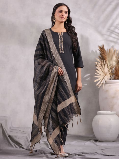 Buy Femeone Women Black Cotton Kurti pant and dupatta Set - S Online at  Best Prices in India - JioMart.