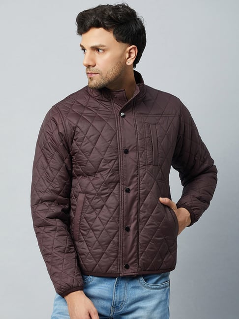 Club York Maroon Regular Fit Mock Collar Jacket
