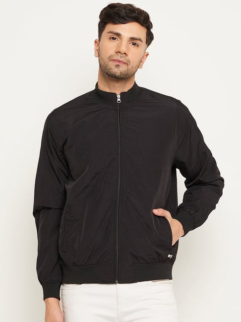 Black Solid Nylon Regular Fit Mens Jacket with Zip Closure & 2 Side Zipper  Pockets ||