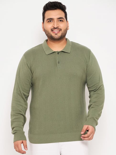 Club York Green Regular Fit Self Design Plus Size Sweater