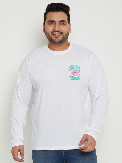 Club York White Regular Fit Printed Plus Size Crew T-Shirt