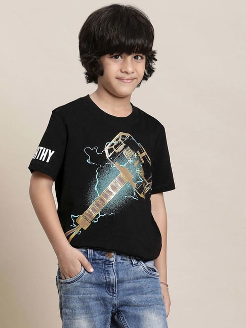 Kidsville Black Cotton Printed Thor T-Shirt-picture-19