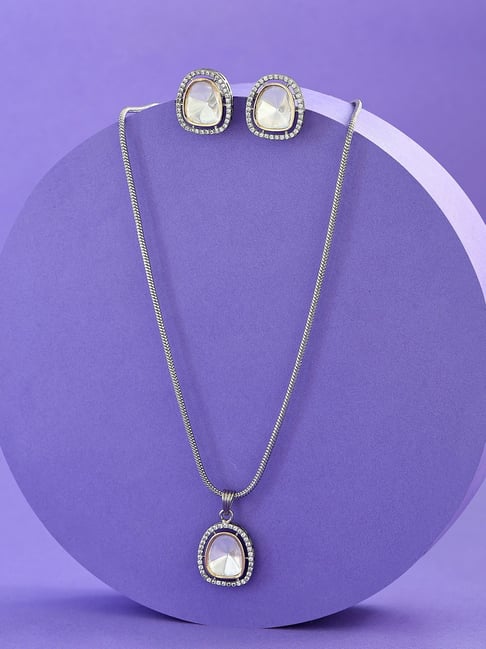 Buy online Oxidised Silver-plated Purple Stone-studded Jewellery Set from  Sets for Women by Adiva for ₹749 at 80% off | 2024 Limeroad.com