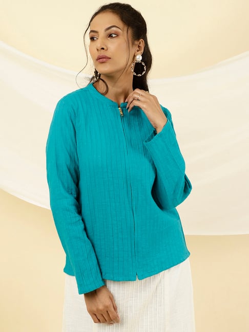 Jaipur Kurti Turquoise Cotton Jacket