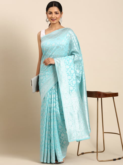 Mohey Sky Blue Chanderi Woven Saree With Blouse-picture-47