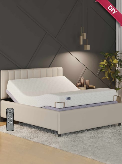 The Sleep Company Elev8 Italia Beige Smart Adjustable Queen Bed Frame with Ortho 8 inch Mattress