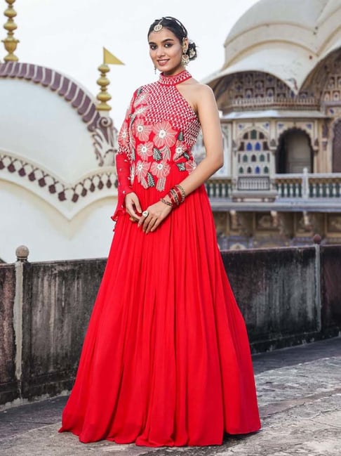 SCAKHI Red Embellished Maxi Dress