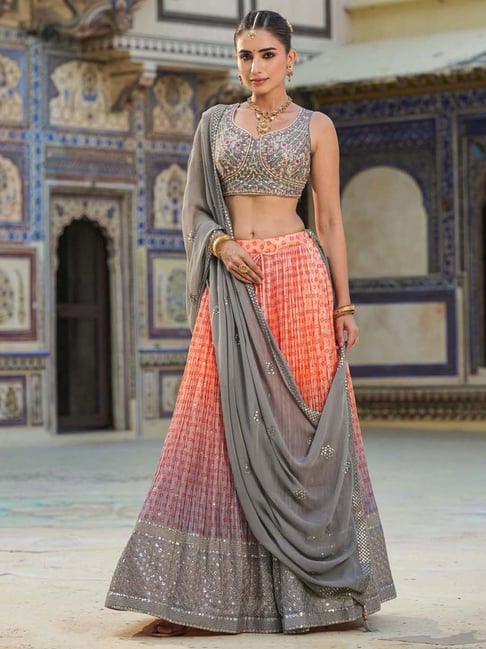 Buy Peach to Dark Grey Designer Traditional Half Saree Lehenga The Perfect  Blend of Tradition and Style