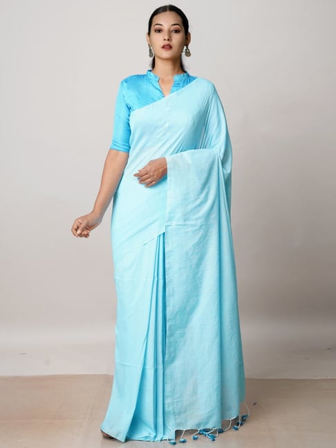 Buy Blue 100% Linen And Zari Woven Polka Dot & Chakori Pattern Saree For  Women by Dressfolk Online at Aza Fashions.