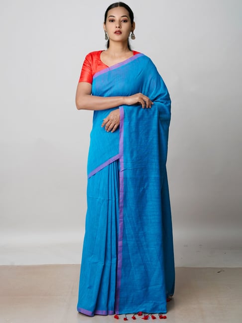 Light Blue Linen Saree – NITARAA