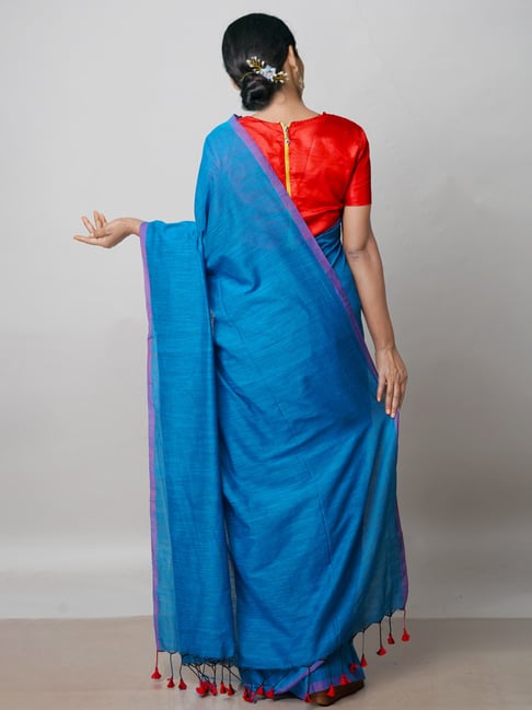 Shop Blue Linen Saree After Six Wear Online at Best Price | Cbazaar