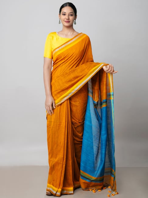 Blue and Light Orange color banarasi silk saree – Joshindia