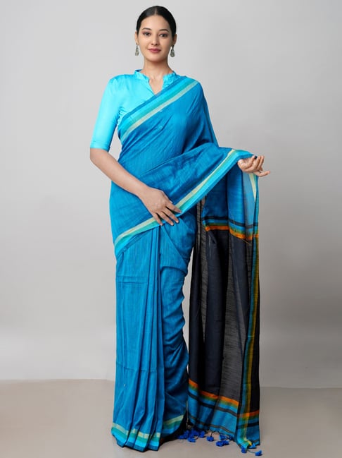 Banarasi Warm Silk Dyeable Tilfie Weave Saree - Light Blue, Black, Yel –  Phulari