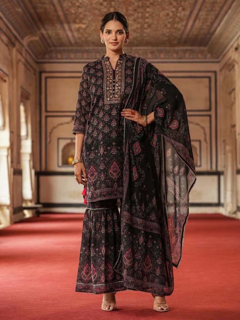 Chiffon Black Ethnic Sharara Suit at best price in Ahmedabad | ID:  25414693112